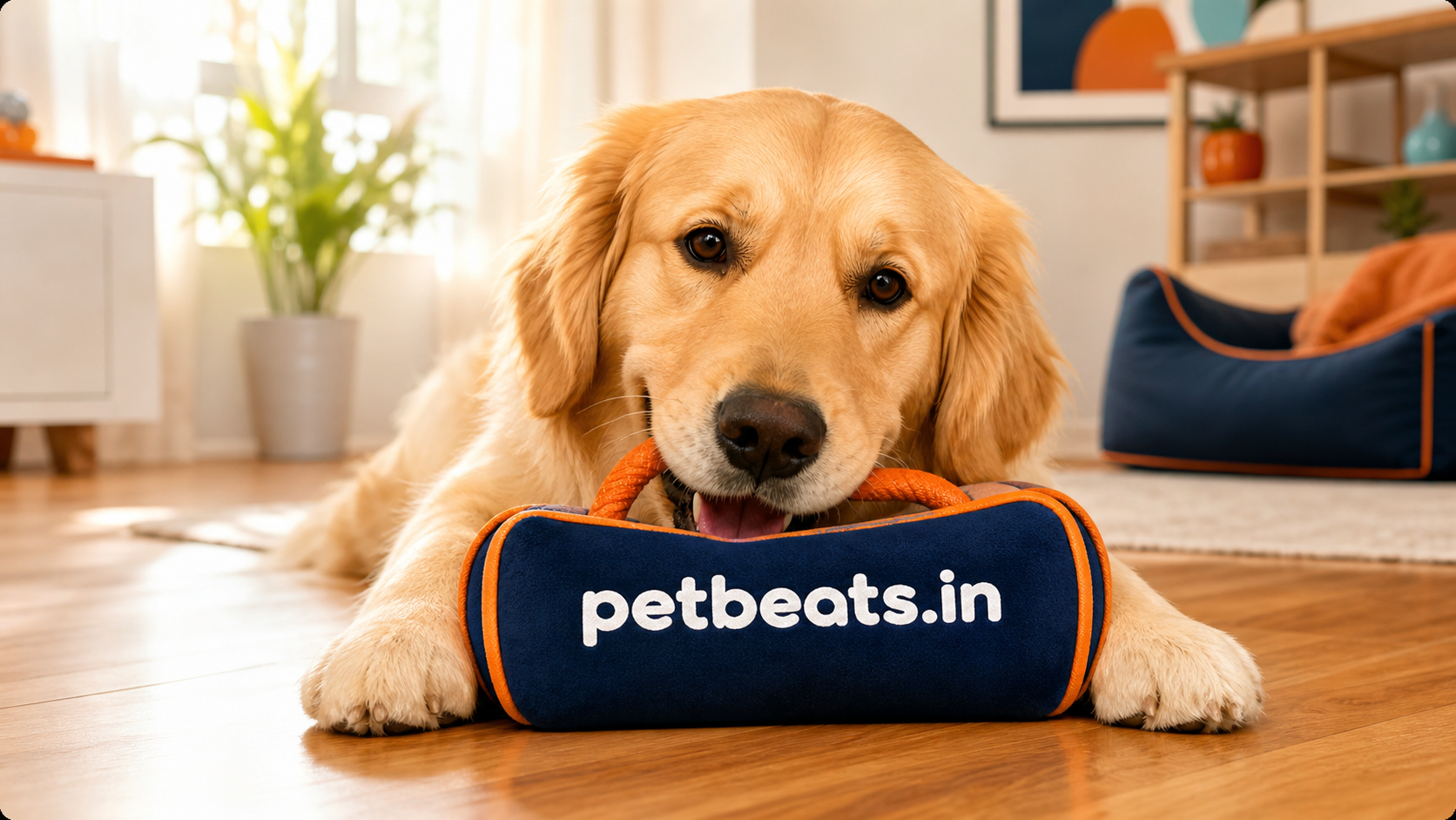 Happy dog with PetBeats branded toy